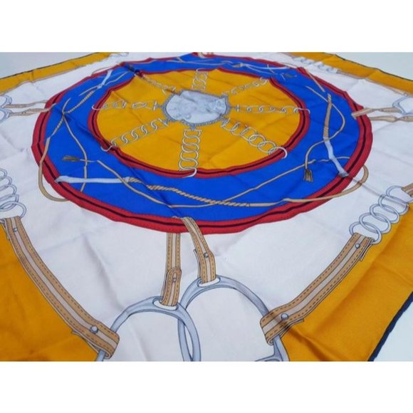 Celine Blue Red Gold Equestrian Print Silk Scarf - Picture 8 of 8